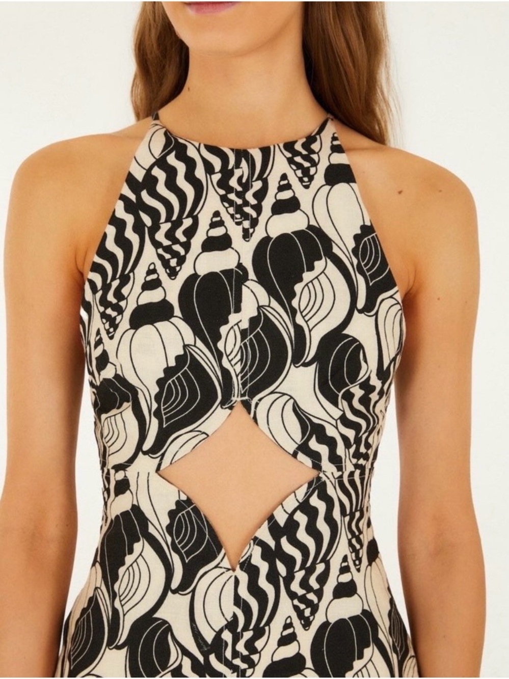 FARM Rio NWT Seashell Serenade Linen Cut Out Mini Dress in Black Ivory, Size L - Picture 3 of 15
